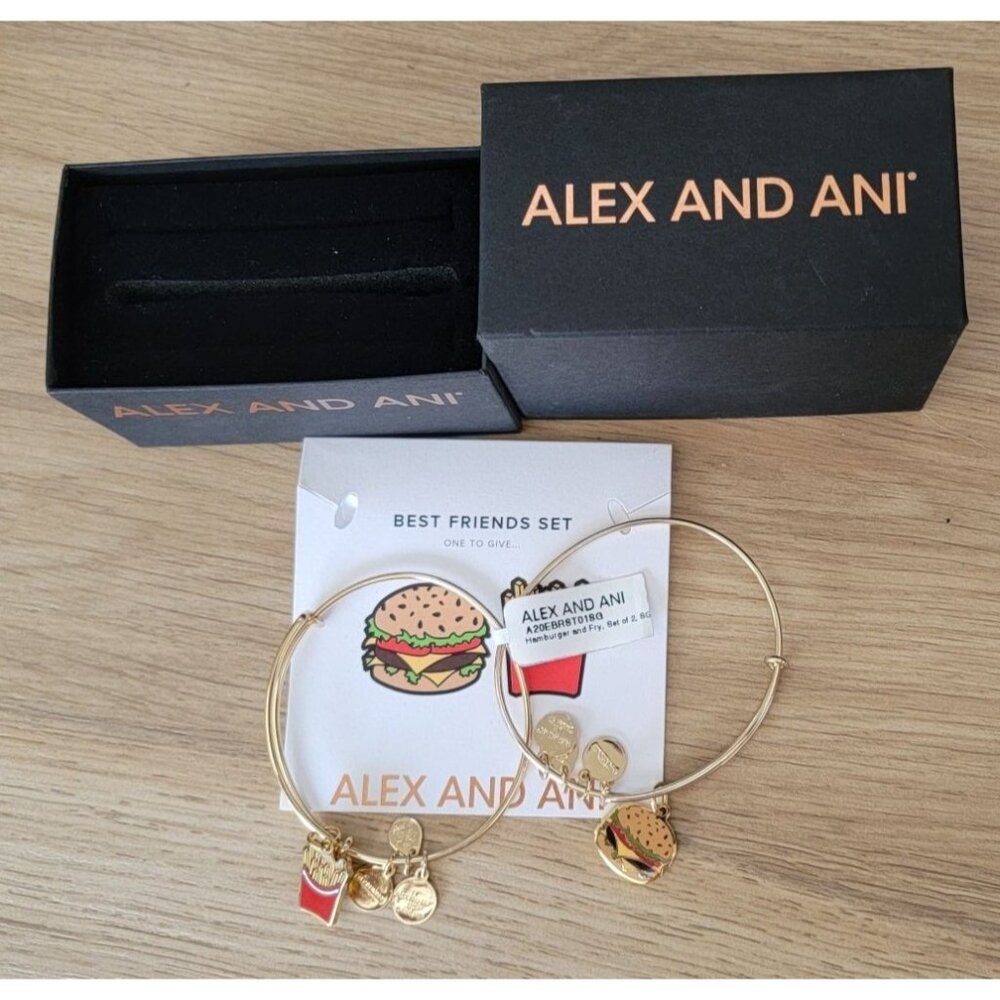 Alex and Ani Best Friends Burger & Fries Charm Bangle Set – NWT Boxed Gift - Picture 1 of 6